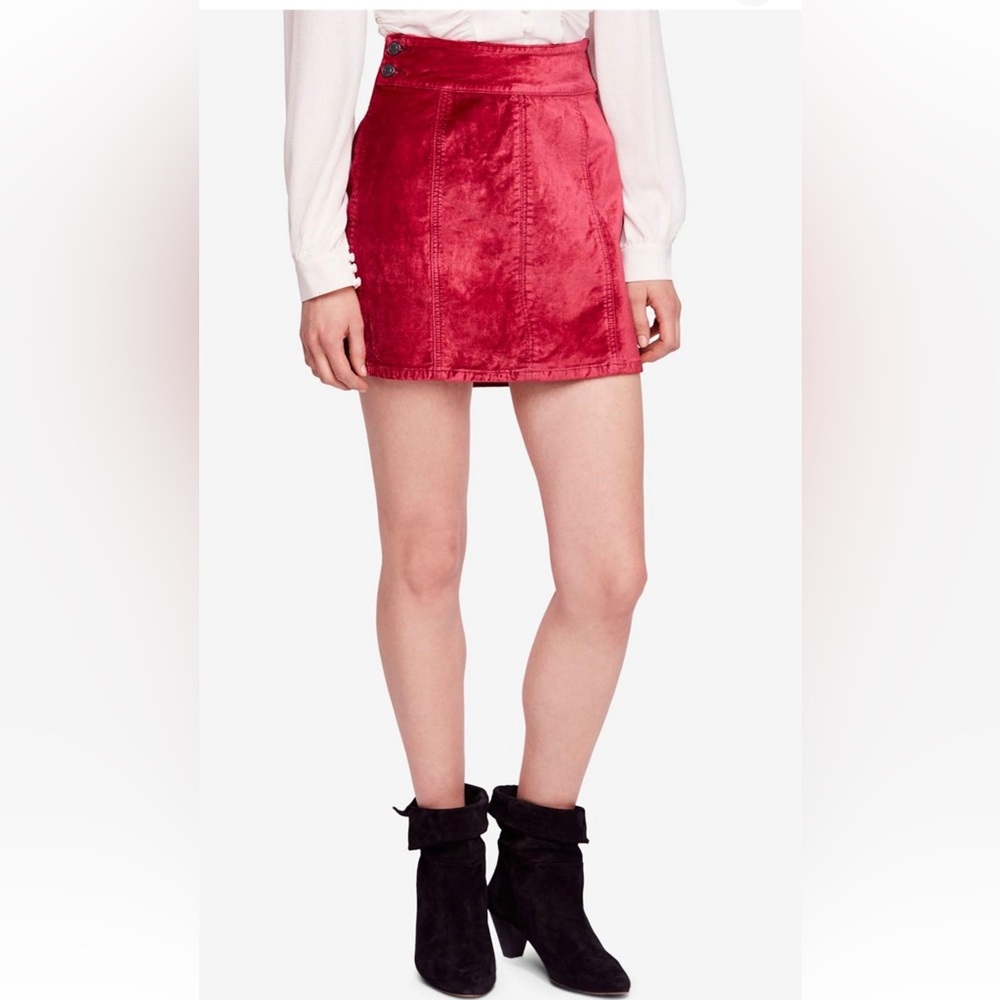 Free People Red Velvet Mini Skirt